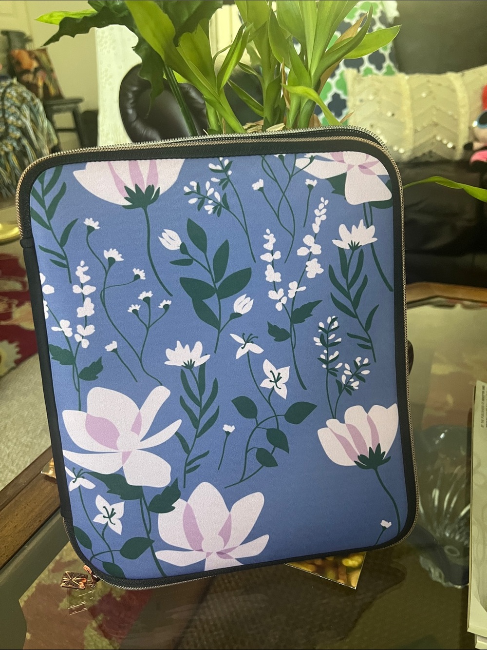 Floral Blue Decorative Zip Portfolio by Erin Condren.